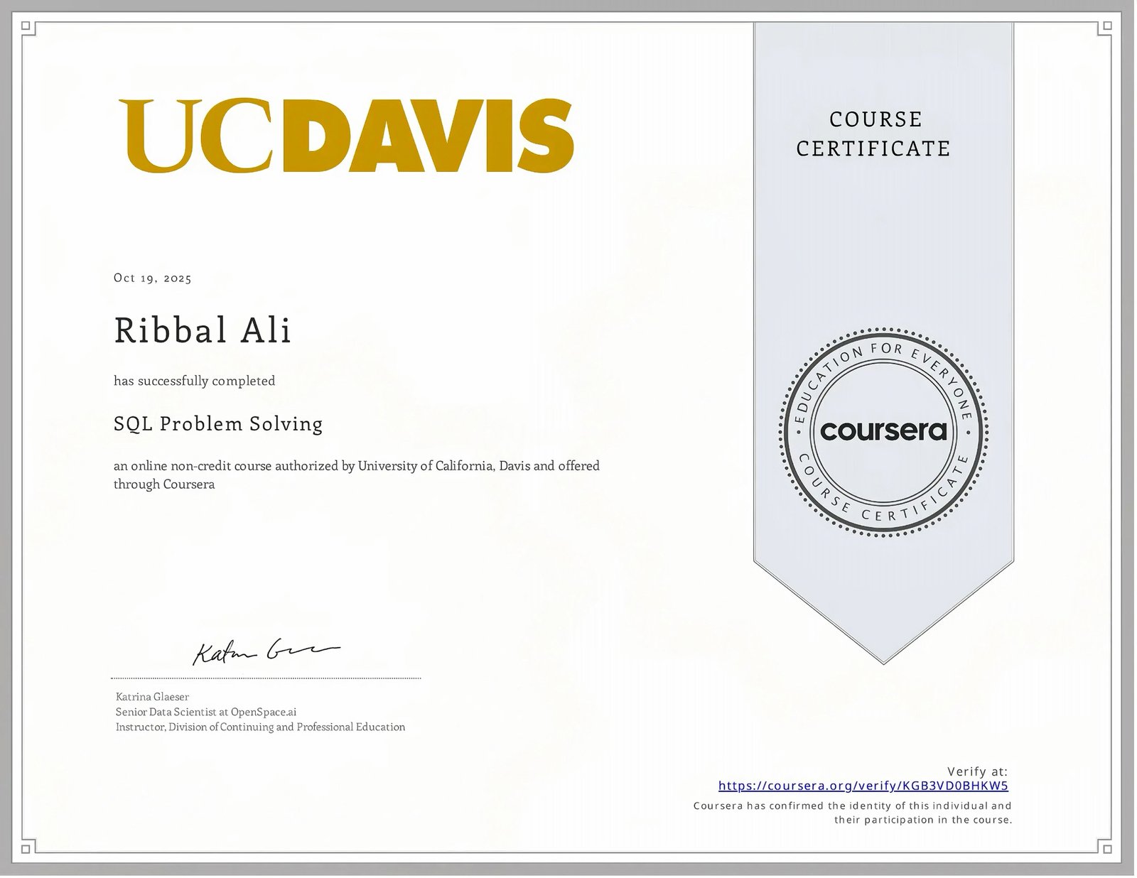 SQL Problem Solving Certificate